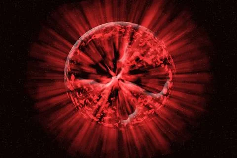 Explosion on the planet the bright explosion on the unknown planet Copyrig... Stock-Fotos