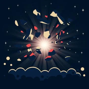 Explosion of a planet in space with flying pieces 스톡 일러스트