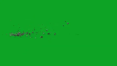 Explosion of realistic stone debris with falling rock fragments on green screen Stock Footage 331643536