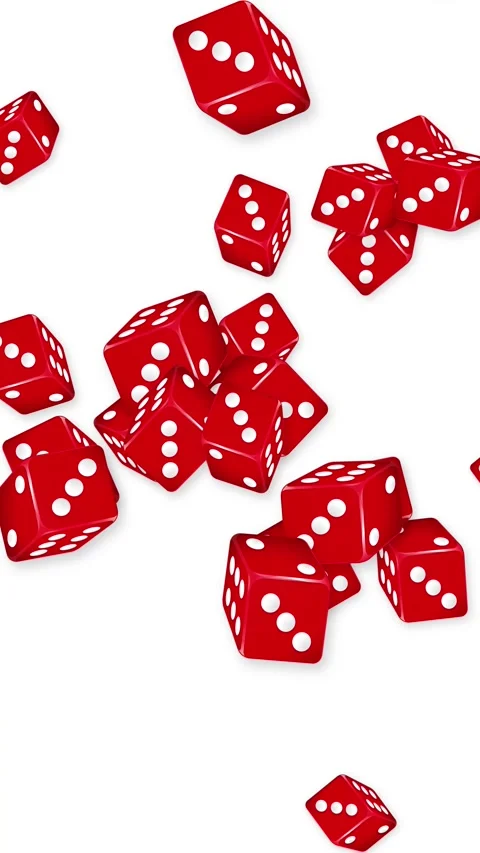 Explosion of Red Dice Falling Against a White Background Stock Footage 344843240