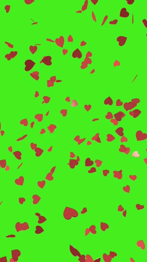 Explosion of red hearts on green screen. Heart confetti. Stock Footage 266018332