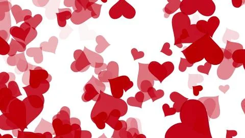 Explosion of red hearts on a white background, scatter in different direction Stock Illustration
