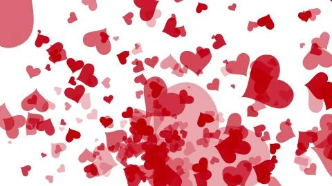 Explosion of red hearts on a white background, scatter in different direction Stock Illustration