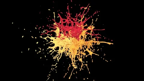 Explosion of red, orange and yellow paint. alpha Stock Footage 81897689