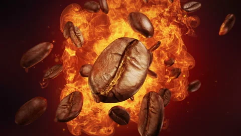 Explosion of roasted coffee beans Stock Footage 108334797