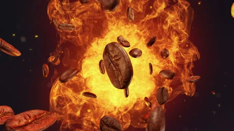 Explosion of roasted coffee beans Stock Footage 108374775