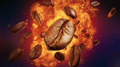 Explosion of roasted coffee beans Video stock 108374829