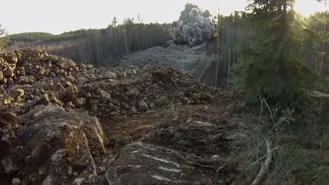 Explosion Of Rock. Blasting work in the quarry. Stock Footage 123353110