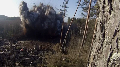 Explosion Of Rock. Blasting work in the quarry. Stock Footage 123353234