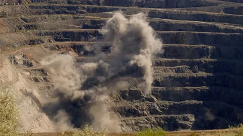 Explosion of rocks in a quarry. Mining Stock Footage 220923714