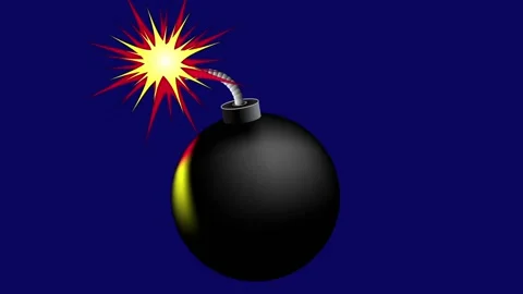 Explosion of a round black bomb on a blue background. Stock Footage 148018751