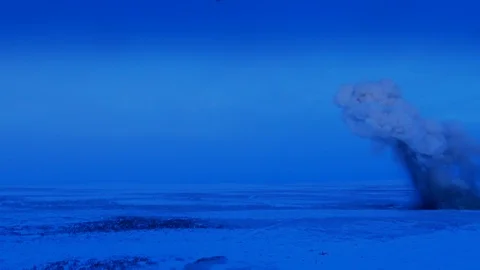 The explosion of a shell in the winter tundra Stock Footage 102052766