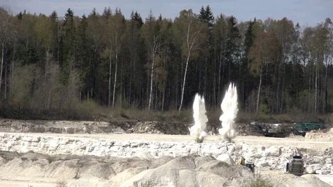 An explosion on the site of the limestone quarry Stock Footage 81193251