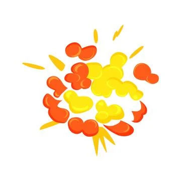 Explosion with smoke, flame and fire radial effects, comic bomb blast Stock Illustration