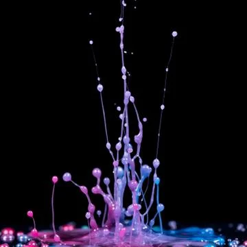 Explosion of splashes and bursts of colour fluid paint or ink on a black back Stock Photos