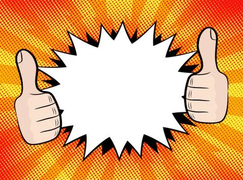 Explosion steam bubble and hands ok pop art funny funky banner retro comics b Stock-Illustration