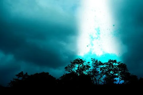 The explosion of strange objects falls from the night sky Stock Photos