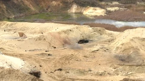 Explosion at the training ground. After the explosion, smoke rises upwards. Stock-Footage 307743184