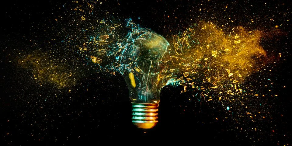 Explosion of a tungsten light bulb Stock Photos