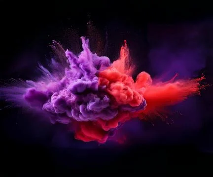 Explosion of two clouds of color purple and color red with a dramatic energy Stock Photos