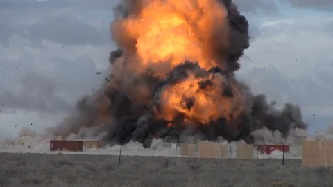 Explosion as U.S. Army test CBRN weapons at Dugway Proving Ground, Utah Video stock 108490164