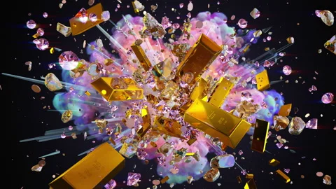 Explosion of valuables on the black background Video stock 113597929