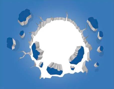 Explosion of the wall with scattered fragments Illustrazione stock