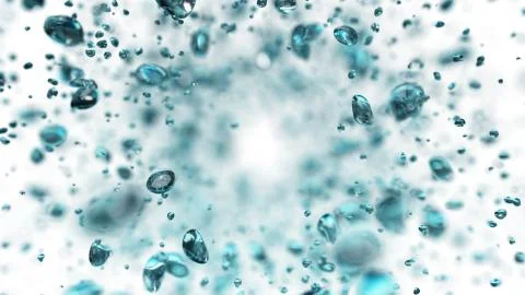 Explosion of water droplets into the camera in slow motion on an isolated whi Stock Illustration