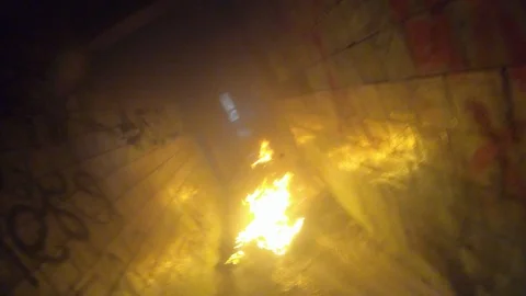 Explosion when extinguishing a fire.Hazardous work.Risk of life. Stock Footage 108458029