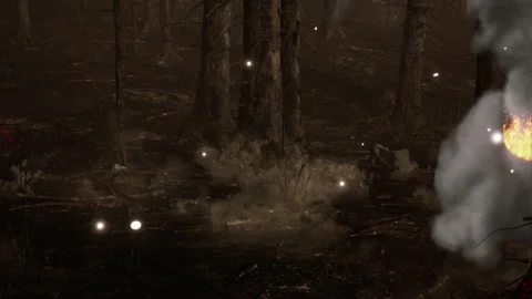 Explosions and death of zombies in the battle of the burning jungle 06 Stock Footage 233120281