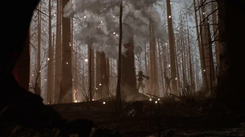 Explosions and death of zombies in the battle of the burning jungle 07 Stock Footage 233120822