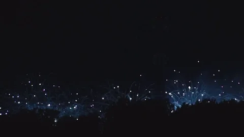 Explosions of beautiful colored fireworks in the dark sky Stock Footage 82364413