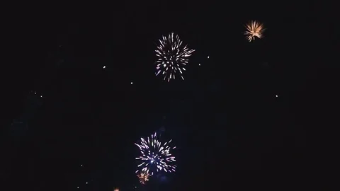 Explosions of beautiful colored fireworks in sky Vidéo 82365586
