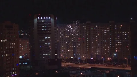 The explosions of fireworks in the night sky. New year. Stock Footage 84014572
