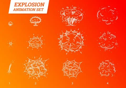 Explosions icons set on white background. Cartoon comic boom effects for emotion Illustrazione stock