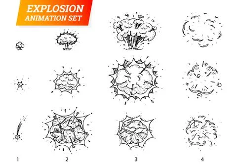 Explosions icons set on white background. Cartoon comic boom effects for emotion Stock Illustration