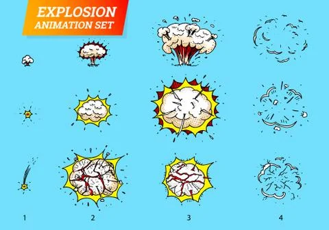 Explosions icons set on white background. Cartoon comic boom effects for emotion Stock Illustration