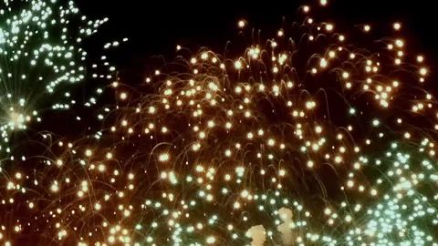 Explosions of light during a late-night Independence Day celebration Stock Footage 311894185