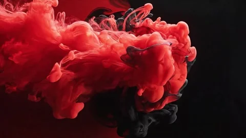 Explosions of Red Smoke Dance in a Dark Room Видео 326846867