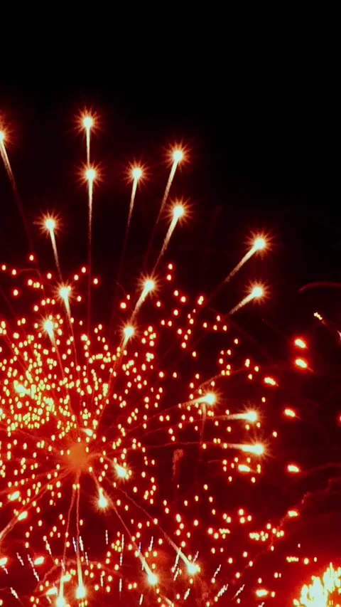Explosions of Ruby and Gold Light up the Night Sky on Independence Day Stock Footage 326363786