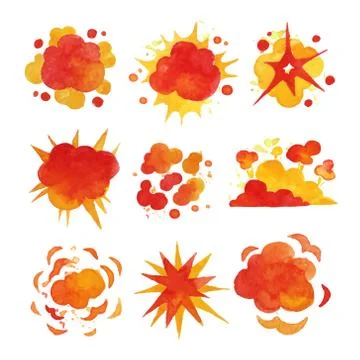 Explosions set, fire explosion effect watercolor vector Illustrations Stock Illustration