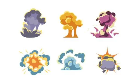 Explosions set, special effects elements vector Illustration on a white Illustrazione stock