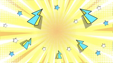 Explosive and colorful elements in a dynamic comic background with lightning and Stock Footage 293263486