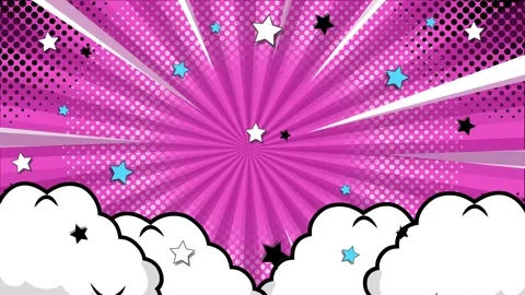 Explosive and colorful elements in a dynamic pink comic background seamless 4k Stock Footage 293263561