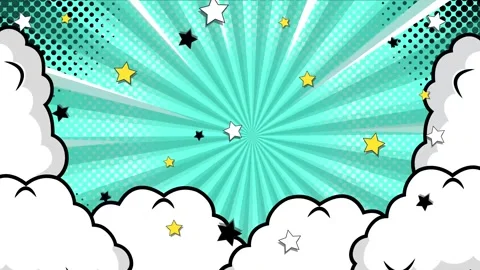 Explosive and colorful elements in a simple dynamic comic background seamless 4k Stock Footage 293263503