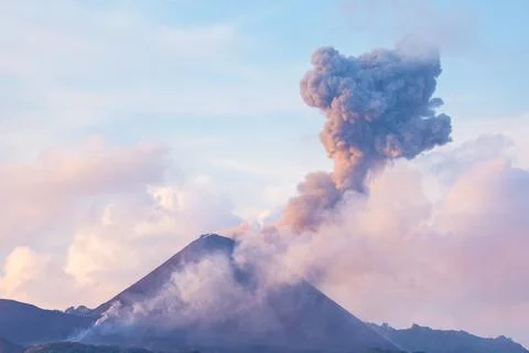 Explosive Ash Column Erupting from Barren Island Volcano Stock Photos