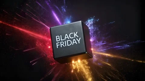 Explosive Black Friday Cube with Vortex of Neon Light Effects Stock Footage 293580584