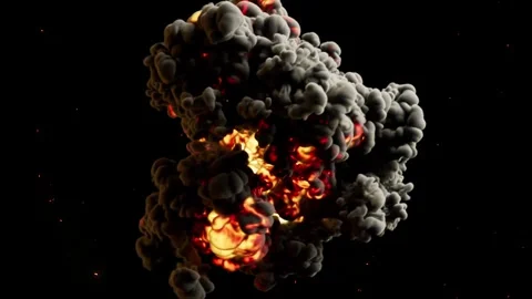 Explosive Black Smoke Cloud with Burning Embers, Cracks and Glowing Debris 스톡 동영상 346847069
