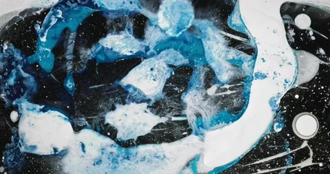 Explosive Blue and White Ink Flow Over Black Base With Nebula-Like Texture and Stock Footage 306935189