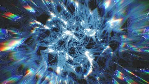 Explosive Blue Light Motion with Rainbow Spectrum Lens Flares Stock Illustration